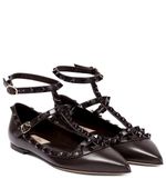 Valentino Rockstud Black Flat Pointed Ballerina Strap Shoes Size 37 RRP £740