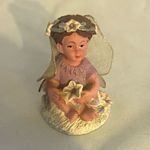 Small Angel Figurine with Wings, Flowers & Crown Pink/White