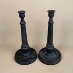 Antique Pair of Wooden Hand Carved Candlestick Candle Stick Wood Carved Vintage