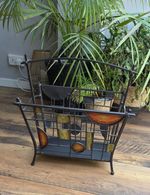 QUALITY GENEROUS SIZED METAL LOG BASKET / MAGAZINE RACK COLOURFUL DETAIL EX CON