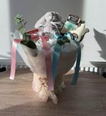 Baby Gift Basket Hamper Nappy Bouquet Plush Bunny Soft Toy White/Pink/Blue