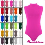 Womens Turtle Neck Bodysuit Sleeveless Ladies Plain Stretchy Leotard Party Top