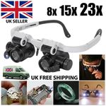 25X Magnifier Magnifying Eye Glass Loupe Jeweler Watch Repair KIT With LED Light