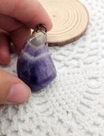 Vintage Banded Amethyst Pendant Purple Natural Stone Crystal Teardrop Charm