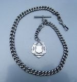 EXCEPTIONAL VERY HEAVY SILVER ALBERT POCKET WATCH CHAIN WITH FOB WEIGHS 158g