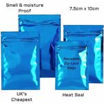 *7.5cm x 10cm BLUE FOIL ZIP LOCK MYLAR BAGS HEAT SEALABLE TAMPER PROOF CHEAPEST*