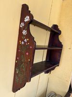 Pretty Antique Wooden Wall Shelf With Hand Painted Wildflowers 