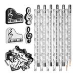 12 * Pencils+12 * Erasers Wooden Music Pencils Keyboard Erasers Ergonomic Set
