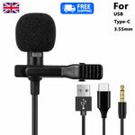 3.5mm Lavalier Microphone Clip On Mini Mic for PC Laptop Phone USB Type C