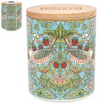 Glass Storage Canister Jar William Morris Strawberry Thief Teal Wood Lid