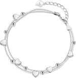 Silver Heart Bracelet for Women 925 Sterling Silver Beaded Bracelets Layered Ch