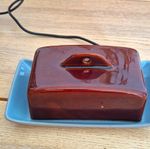 Denby Stoneware Covered Butter Dish with Lid, Brown & Blue Rectangle