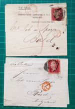 2 penny Red Wrappers to Basel Switzerland PP Post Paid & PD Paid