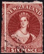 New Zealand 1862 6d SG55 – Rouletted at Auckland – Clean Chalons Head
