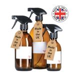 TEC Amber Glass Spray Bottles UK Made with 65% Recycled Glass Brown Mist Labels