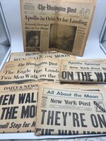 Lot of 8 Apollo 11 Moon Landing Newspapers Washington & NY Post + NY Times 1969