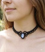 Handmade Macrame Moonstone Choker Necklace Boho Festival Gemstone Jewelry Black