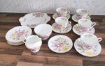 Vintage Spencer Stevenson Bone China Cup & Saucers Set Yellow & Pink Floral