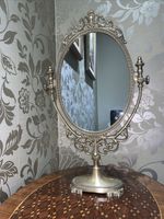 Ornate Italian Brass Oval Swivel Freestanding Adjustable Mirror Vintage Style
