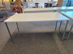 White Rectangular Office Desk | Modesty Panel, Cable Ports and Grey Frame- 160cm