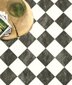 Black and White Sheet Vinyl Flooring Lino in Checkerboard Marble Tile Pattern