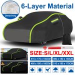 6-Layer Waterproof Car Cover Heavy Duty Cotton Lined UV Protection - Size Large