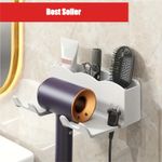 Wall Mounted Hair Dryer Holder No Drilling Bathroom Storage Rack