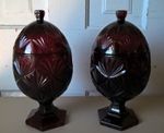 Cristal D’arques Durand Pair Egg Shape Candy Dish W/ Lid Antique Ruby Red Glass
