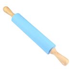 Non-Stick Silicone Rolling Pin Wooden Handle Pastry Dough Flour Roller Kitchen C
