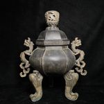 13 Inch  Marked Xuande Chinese Tibet Silver Carving Dragon Incense Burner Censer