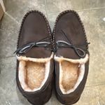 Brown Moccasin Faux Suede Slippers with Faux Fur Lining for Men Size 12