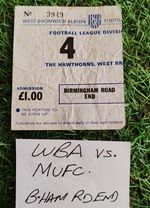 West Bromwich Albion v Manchester United Match Ticket 1974/75 Division Two White