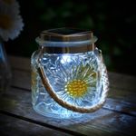 Solar Powered Daisy Glass Lantern Decorative Hanging Garden Light - Clear
