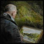 Glass Magic Lantern Slide ARTIST MR YOUNG AT FINCHALE DATED 1949 VINTAGE PHOTO