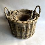 Log Kindling Baskets, Rattan Wicker with Handles, Hessian Lined Strong Natural