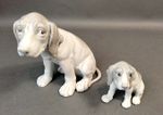 Heubach Porcelain German Pointer Type Sitting Dog and Puppy White/Grey SA/UJ