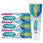 3 x Poligrip Ultra Denture Fixative Cream 40g Polygrip zinc free - Mint Flavour