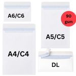 PLAIN WHITE ENVELOPES SELF SEAL 90GSM A4 A5 A6 DL C4 C5 C6 OFFICE STRONG LETTERS