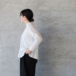 blue willow Fine Cotton Hem Frill Blouse, Mail OK, Off-White 26SS