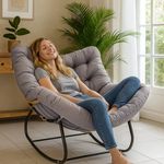 Garden Rocking Chair –Rattan Wicker Egg Chair Cushioned Seat with Metal Frame