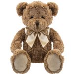 Kingsley 34cm Brown Bear Plush with Gold Silk Bow Premium Fluffy Toy