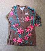 adidas Stade Francais Paris SF Rugby Shirt Jersey Brown Floral Short Sleeve L