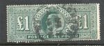 G.B. 1902-13   £1 Green  as Shown Good Used Sound Quality High Postage Explained