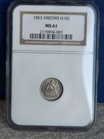 1853 Seated Liberty Half Dime Arrows H10C ~ NGC MS61 ~ Very Nice Type Coin