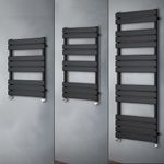 Black Designer Flat Panel Heated Towel Rail Radiator Bathroom Warmer Valves