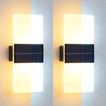 Set of 2 Dual White Solar Powered LED Lights Outdoor Garden Fence Wall Lights