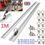 2x Cargo Rail 1000mm Lashing Track Load Locking Van Racking 12 Tie Down Fixings