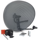 80cm Zone 2 Satellite Dish, Single LNB + 30m Black RG6 Cable Kit For Sky Freesat