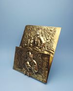 Vintage Embossed Brass Letter Holder Wall Hanging Rack Dutch Tavern Scene