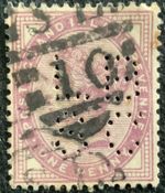 GB 1881 RAILWAY PERFIN - QUEEN VICTORIA ONE PENNY STAMP WITH 'L B/S C' PERFIN